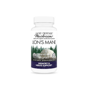 Host Defense Lion’s Mane mushroom supplements bottle white in colour